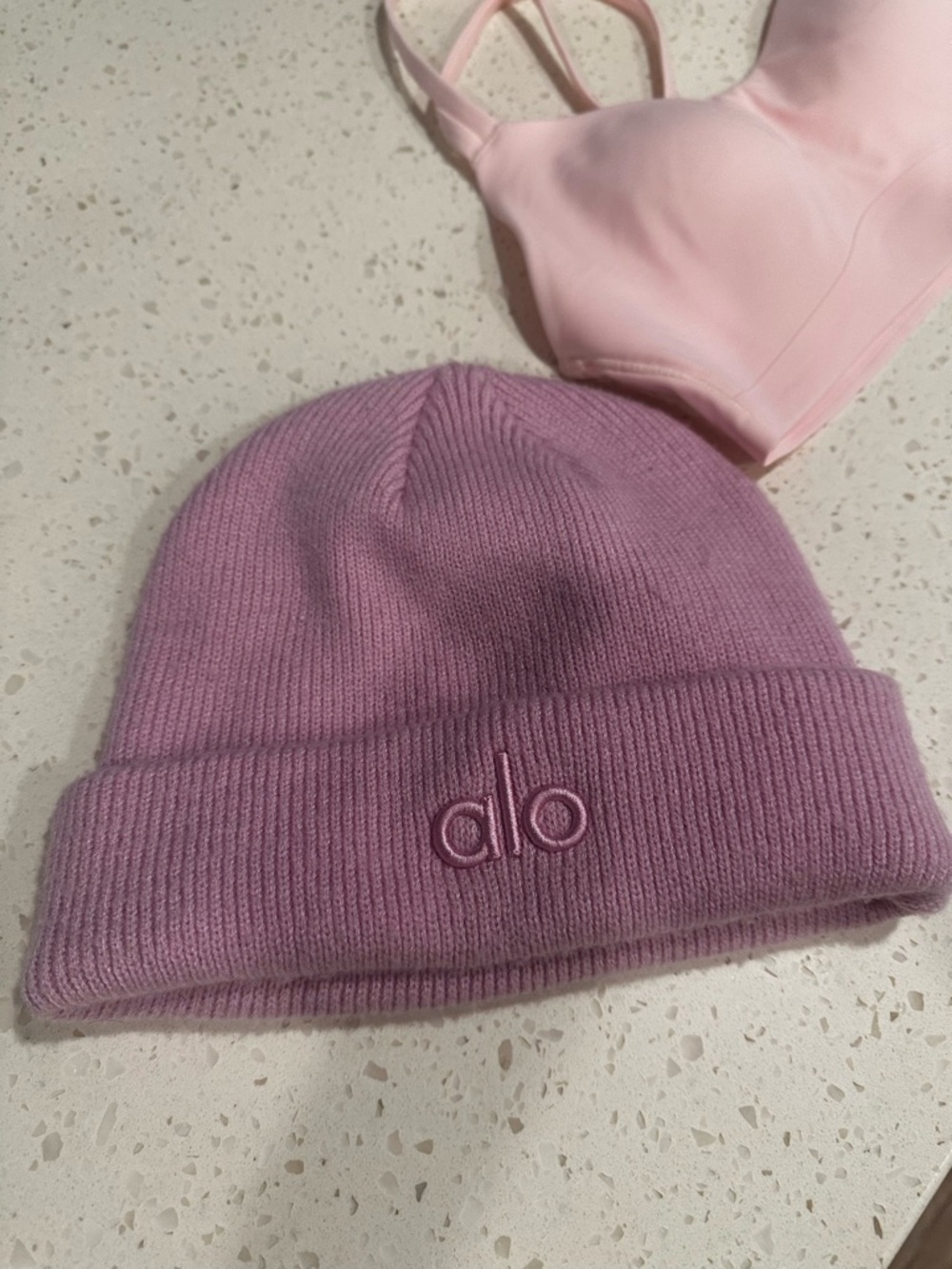 ALO Yoga Lilac Knit Beanie with Embroidered Logo